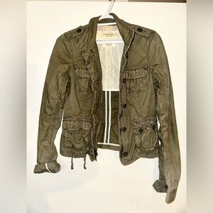 Vintage Abercrombie Fitch Womens Military Safari Jacket Size M Grey Zip Pocket